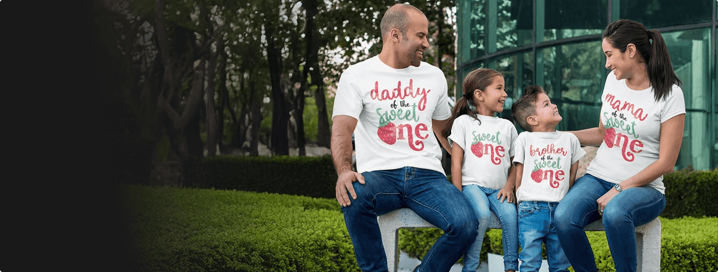 Family wearing personalized TShirtPalace gifts