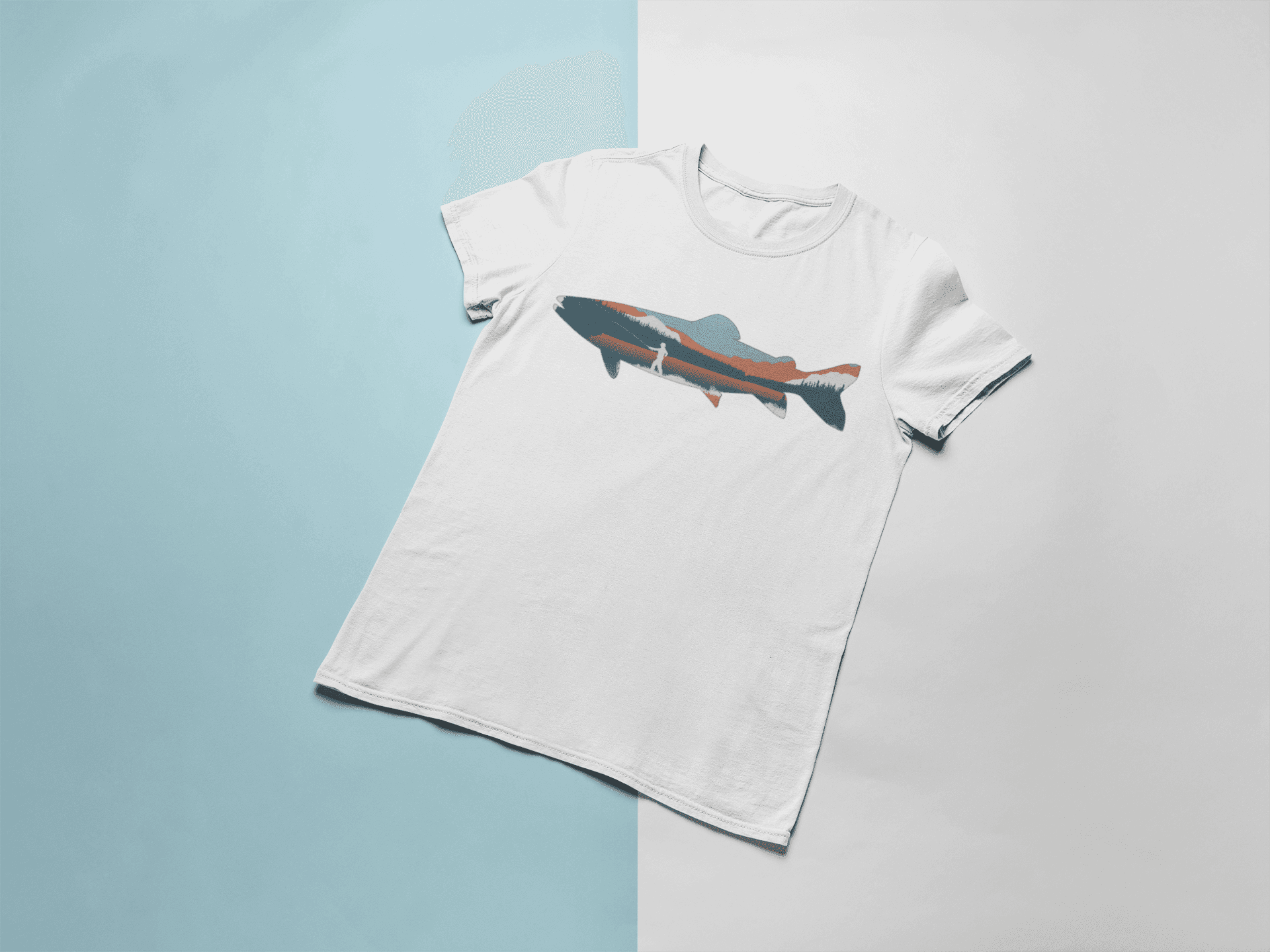 Trout Silhouette Fly Fishing Mountain Sunset T-Shirt